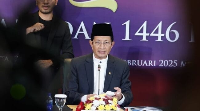 Menteri Agama Nasaruddin Umar saat konferensi pers  terkait pentepan awal puasa.(Foto : Humas Kemenag)