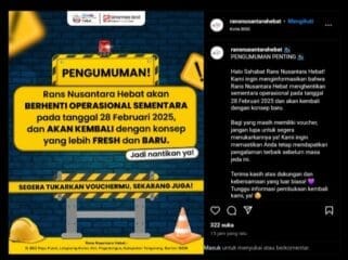 Pusat Kuliner Rans Nusantara Hebat Mengumumkan akan tutup untuk sementara waktu (Foto: Tangkapan Layar Instagram Rans Nusantara Hebat)
