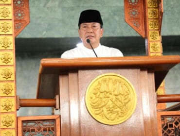 Bupati Tangerang, Moch. Maesya Rasyid  sambutan usai melaksanakan salat  Ied (Foto :  Prokopim Pemkab Tangerang)