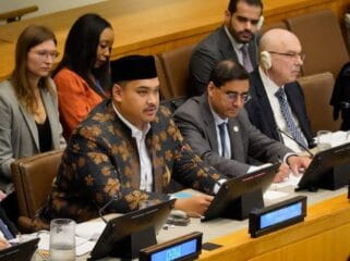 Menpora Dito Ariotedjo saat menhadiri ajang inisiatif olahraga global “Securing the Legacy: Debriefing from Paris 2024 for Future Major Sporting Events Marking” di PBB New York AS. (Foto : Kemenpora)