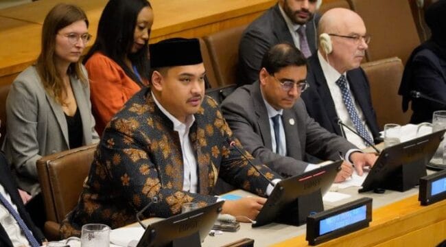 Menpora Dito Ariotedjo saat menhadiri ajang inisiatif olahraga global “Securing the Legacy: Debriefing from Paris 2024 for Future Major Sporting Events Marking” di PBB New York AS. (Foto : Kemenpora)