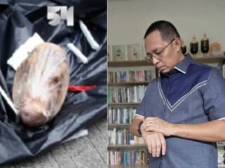 Foto Kepala Babi dan Kepala Kantor Komunikasi Kepresidenan Hasan Nasbi (Foto: 1st)
