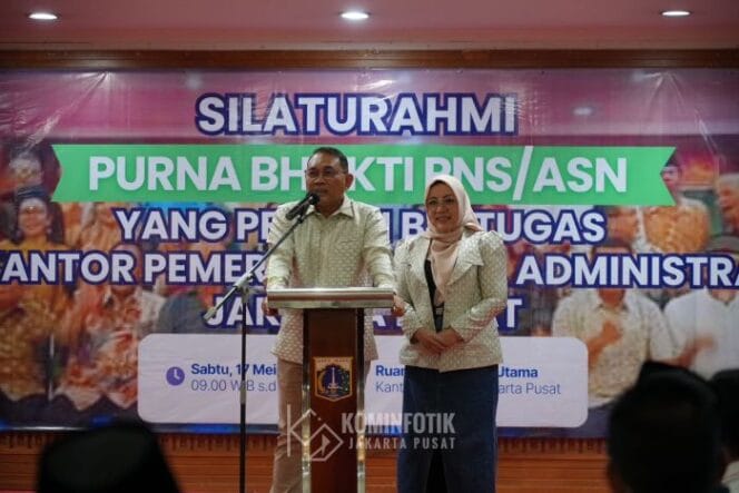 
					Wali LKota Jakarta Pusat Arifin saat memberikan sambuitan dalam acara Silaturahmi Bersama Purna Bhakti PNS. (Foto: Diskominfotik Jakpus)