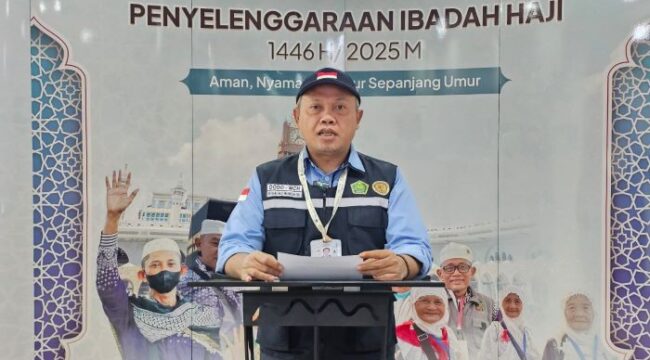 Kepala Seksi Media Center Haji (MCH) Daerah Kerja Makkah, Dodo Murtado saat memberikan keterangan Pers (Foto: Humas Kemenag)