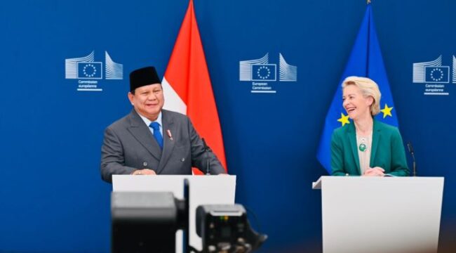 Presiden Indonesia Prabowo Subianto saat bertemu dengan Presiden Komisi Eropa Ursula von der Leyen (foto :BPMI Setpres)