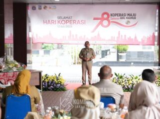 Wali Kota Jakpus Arifin saat memberikan sambutan di acara HUT Ke 78 Koperas. (Foto : Kominfotik Pemkot Jakpus)