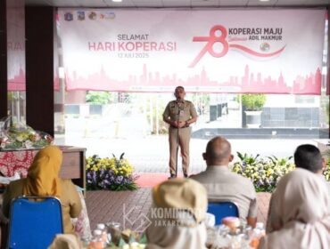 Wali Kota Jakpus Arifin saat memberikan sambutan di acara HUT Ke 78 Koperas. (Foto : Kominfotik Pemkot Jakpus)