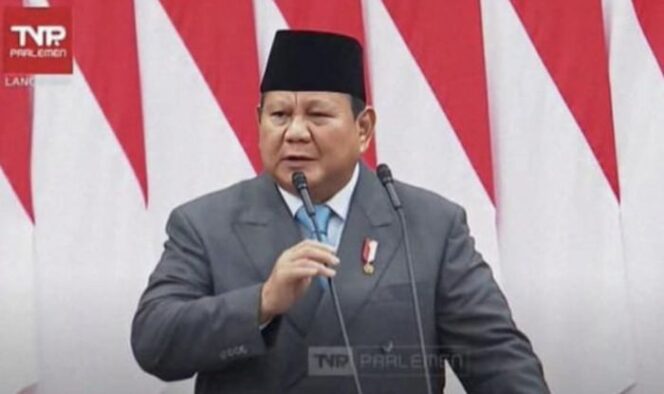 
Presiden Prabowo Subianto saat pidato dalam sidamg tahunan MPR, DPR, DPD RI (Foto : TV Parlemen).