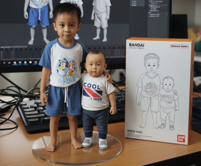 
					Foto masa kecil dan masa kini yang di gabungkan menjadi action figur lewat LMarena AI