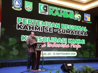 Mendagri Tito kaarnavian saat meberikan sambutan di acara menghadiri Pertemuan Regional KAHMI se-Sumatera. (Foto : Puspen Kemendagri)