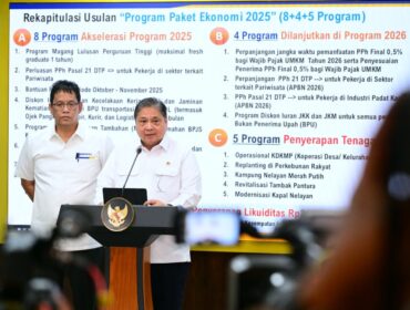 Menko Perekonomian  Airlangga Hartarto bersama Menkeu Purbaya Yudhi Sudewo saat memberikan keterangan kepada awak media usai rapat kabinet di Istana Minggu (14/9/2025). (Foto : Kenenko Perekonoimian)