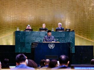 Presiden Prabowo subianto saat berpidato di Markas PBB.(Foto : Kemensetneg)
