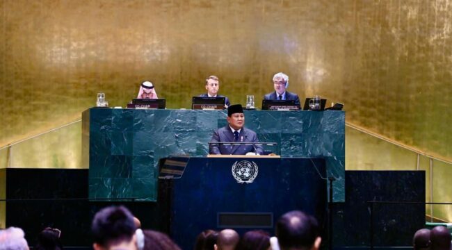 Presiden Prabowo subianto saat berpidato di Markas PBB.(Foto : Kemensetneg)