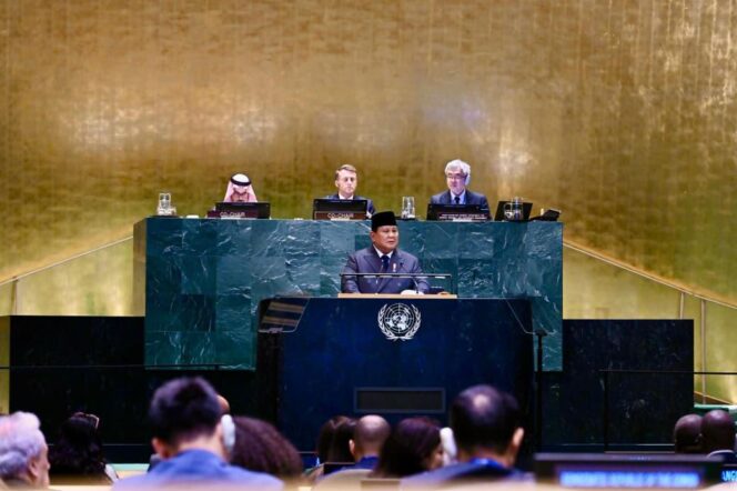 
					Presiden Prabowo subianto saat berpidato di Markas PBB.(Foto : Kemensetneg)
