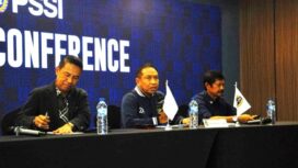 Dari Kiri ke Kanan : Sekjen PSSI Yunus Yusi,  Wakil Ketua PSSI Zainuddin Amali, Pelatih Timnas U-23 Indra Sjafri.
(Foto : Om Mbeng)

