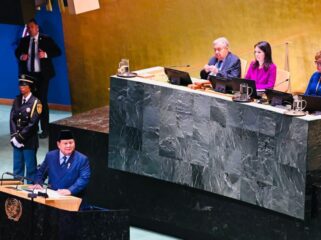 Presiden RI Prabowo Subianto saat pidato di Sidang Majelis Umum PBB. (Foto : Sesneg)