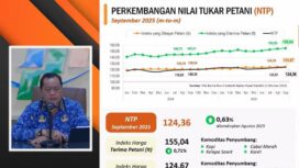 Deputi Bidang Statistik Produksi BPS, M. Habibullah saat memaparkan hasil Nilai Tukar Petani (NTP) nasional pada September 2025 . (Foto : Ist)