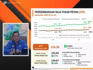 Deputi Bidang Statistik Produksi BPS, M. Habibullah saat memaparkan hasil Nilai Tukar Petani (NTP) nasional pada September 2025 . (Foto : Ist)
