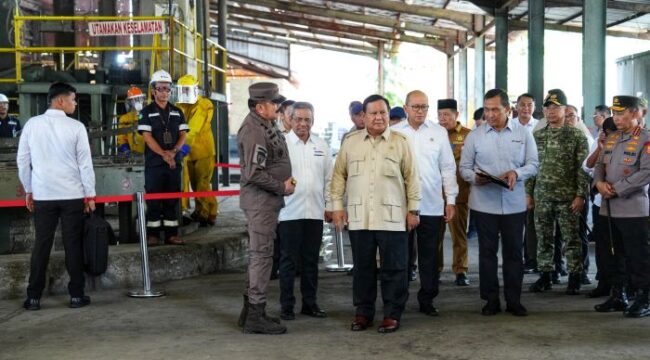  Panglima TNI Jenderal TNI Agus Subiyanto saat mendampingi Presiden Republik Indonesia Prabowo Subianto dalam kunjungan kerja ke Kawasan Smelter PT Tinindo Internusa, Pangkal Pinang, Bangka Belitung. (Foto: Puspen TNI)
