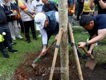 Wali Kota Jakarta Pusat Arifin saat menanam Tabebuya Pink. (Foto : Kominfotik Jakpus)