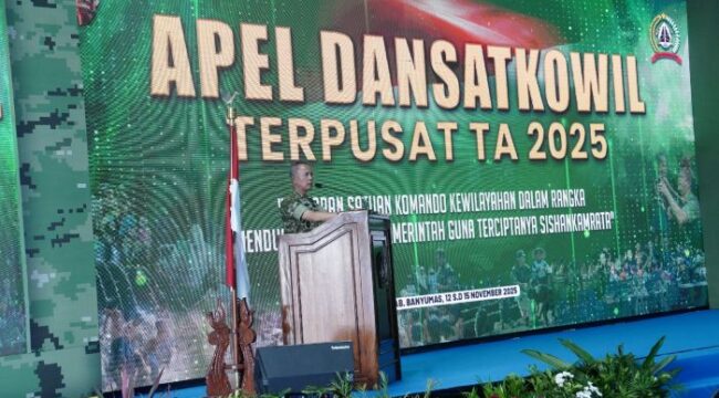 Kasum TNI Letjen TNI Richard Tampubolon saat memberikan sambutan mewakili Panglima TNI Jenderal TNI Agus Subiyanto dalam acara Apel  Komandan Satuan Komando Kewilayahan (Dansatkowil) Terpusat Tahun 2025 y. (Foto: Puspen TNI)