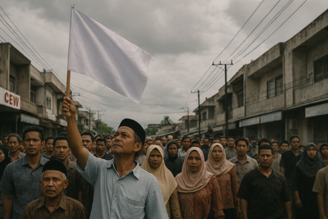 
					Ilustrasi warga kibarkan bendera putih tanda menyerah (Foto: lmarena)
