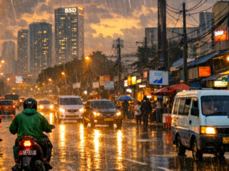 Ilustrasi salah satu wilayah di Kota Tangerang Selatan sedang diguyur hujan (Foto: Lmarena)