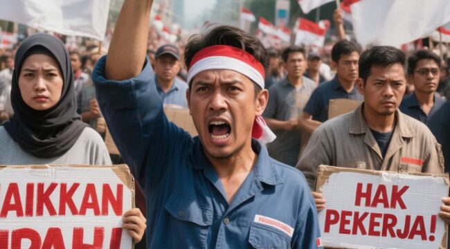 Ilustrasi demonstrasi kenaikan UMP 2026 (Foto: lmarena/dok.jejaknarasi.id)