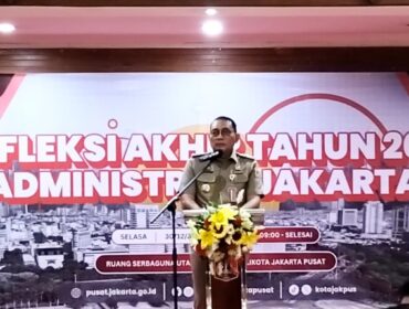 Wali Kota Jakarta Pusat Drs. Arifin M.AP saat memberikan sambutan dalam acara Refleksi Akhir Tahun 2025. (Foto : Sirhan/ Jejaknrasi.id )