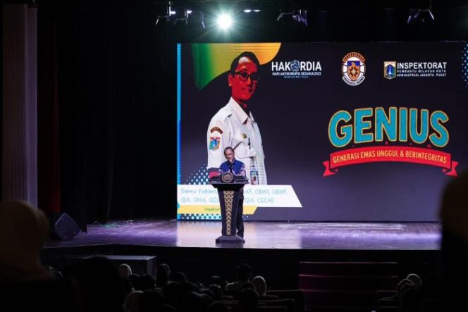 
					Pelaksana harian (Plh) Inspektorat Pembantu Wilayah Kota Administrasi Jakarta Pusat Dannu Yudianto saat memberikan sambutan do acara GENIUS. (Foto : Kominfotik Jakpus)
