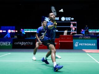 Pasangan Ganda Putra Indonesia  Fajar Alfian/Muhammad Shohibul Fikri yang berhasil lolos ke Semifinal Malaysia Open 2025 (Foto: PBSI)