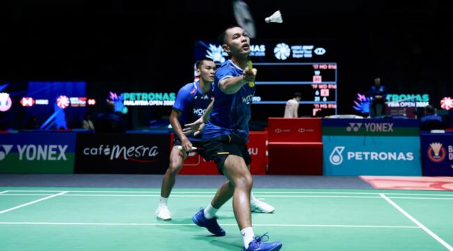 Pasangan Ganda Putra Indonesia  Fajar Alfian/Muhammad Shohibul Fikri yang berhasil lolos ke Semifinal Malaysia Open 2025 (Foto: PBSI)