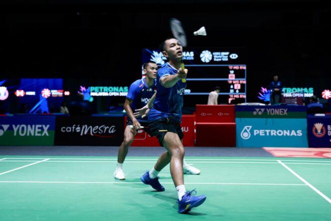 
					Pasangan Ganda Putra Indonesia  Fajar Alfian/Muhammad Shohibul Fikri yang berhasil lolos ke Semifinal Malaysia Open 2025 (Foto: PBSI)