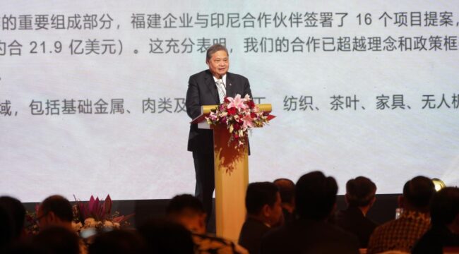 Menteri Koordinator Bidang Perekonomian Airlangga Hartarto saat menyampaikan keynote speech dalam acara 20th Anniversary Celebration of the China Chamber of Commerce in Indonesia,. (Foto: Humas Kemenko Perekonomian)