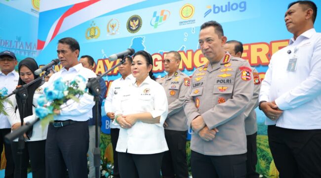 Menteri Pertanian Andi Amran Sulaiman (Pojok Kiri) saat hadir di Panen Raya. (Foto :Humas Kementan)
