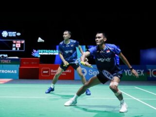 Pasangan ganda putra Indonesia Fajar Alfian/Muhammad Shohibul Fikri gagal melaju ke babak Final Malaysia Open 2026. (Foto: PBSI)