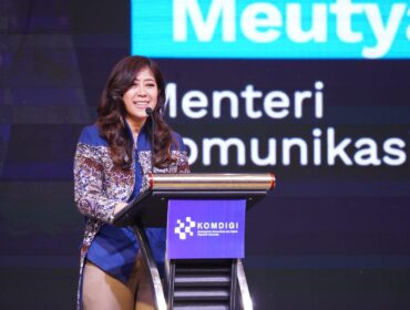 Menteri Komunikasi dan Digital (Menkomdigi) Meutya Hafid saat memperingati Hari Pers Nasional (HPN) 2026 di Serang, Banten, Minggu (8/2/2026) mengatakan pemanfaatan kecerdasan artifisial dalam praktik jurnalistik harus tetap menjadikan kepentingan publik sebagai kompas utama. (Foto: Amiri Yandi/InfoPublik)
