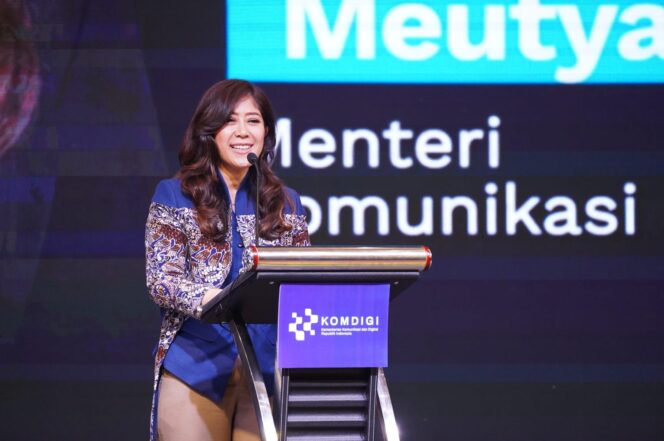 
					Menteri Komunikasi dan Digital (Menkomdigi) Meutya Hafid saat memperingati Hari Pers Nasional (HPN) 2026 di Serang, Banten, Minggu (8/2/2026) mengatakan pemanfaatan kecerdasan artifisial dalam praktik jurnalistik harus tetap menjadikan kepentingan publik sebagai kompas utama. (Foto: Amiri Yandi/InfoPublik)