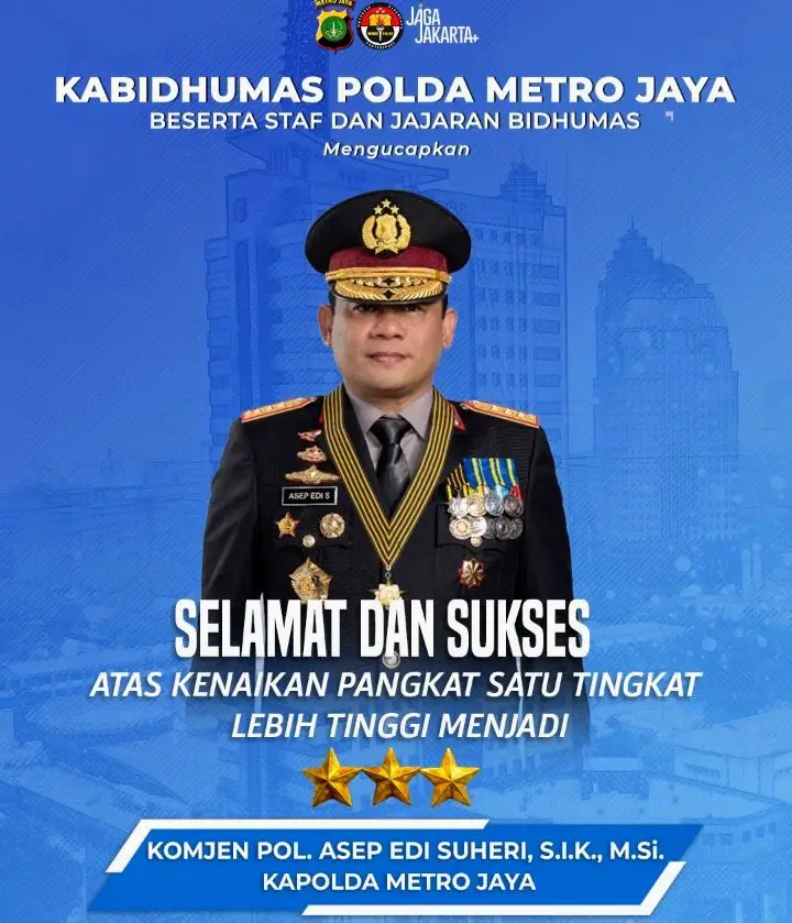 Ucapan selamat dari Bidhumas PMJ kepada Kapolda Metro Jaya, Asep Edi Suheri atas kenaikan pangkat Komjen Pol. (Foto: Istimewa)
