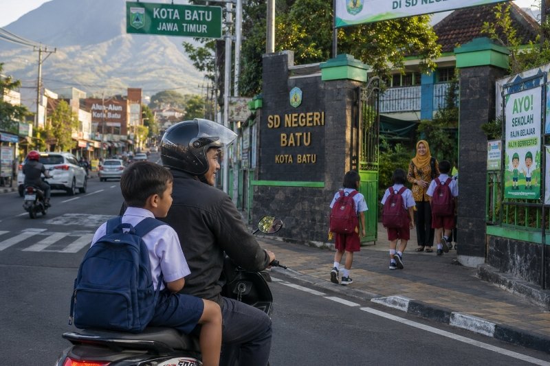 Seorang ayah sedang mengantarkan anaknya ke sekolah. (Foto: Ilustrasi)